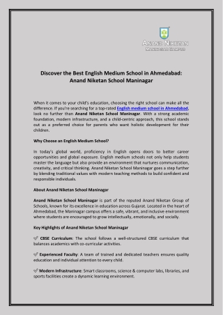 Discover the Best English Medium School in Ahmedabad Anand Niketan School Maninagar