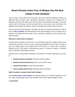 Jaisalmer Desert Safari Package  - Best Desert Safari Camp Jaisalmer