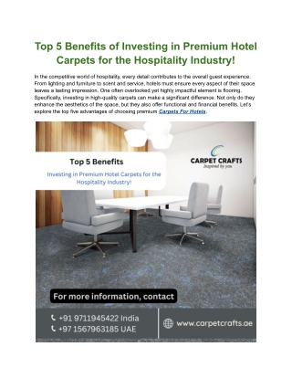 Top 5 Benefits of Investing in Premium Hotel Carpets for the Hospitality Industry!