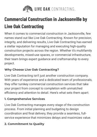 Live Oak Contracting  Experts in Commercial Construction Jacksonville, FL