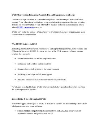 EPUB3 Conversion Enhancing Accessibility and Engagement in eBooks