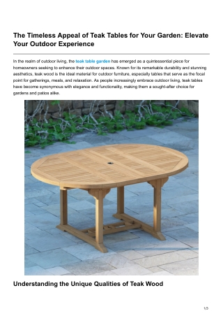 The Timeless Appeal of Teak Tables for Your Garden Elevate Your Outdoor Experience