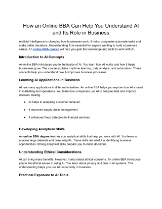 PU Online- How an Online BBA Can Help You Understand AI and Its Role in Business