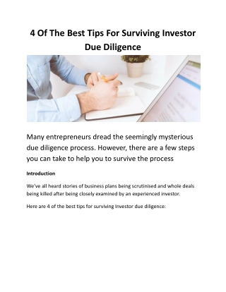 4 Of The Best Tips For Surviving Investor Due Diligence