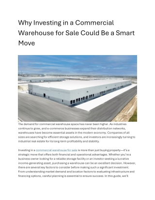 Why Investing in a Commercial Warehouse for Sale