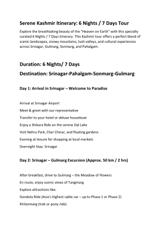 Serene Kashmir Itinerary 11 april