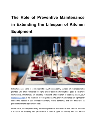 The Role of Preventive Maintenance in Extending the Lifespan of Kitchen Equipment
