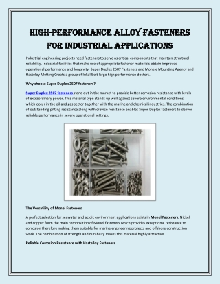 high high performance alloy fasteners performance
