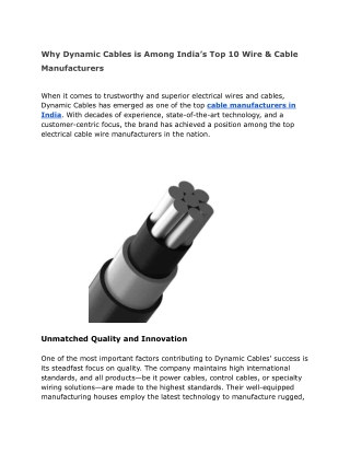 Why Dynamic Cables is Among India’s Top 10 Wire & Cable Manufacturers