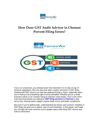 How Does GST Audit Advisor in Chennai Prevent Filing Errors