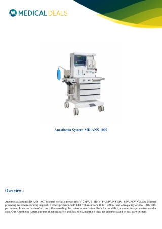 anesthesia system md ans 1007