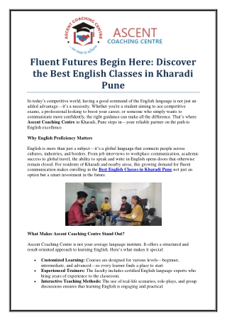 Join the Best English Classes in Kharadi Pune at Ascent Coaching Centre