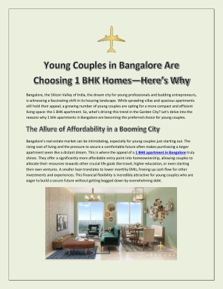 Young Couples in Bangalore Are Choosing 1 BHK Homes—Here’s Why