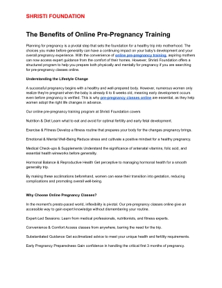 The Benefits of Online Pre-Pregnancy Training