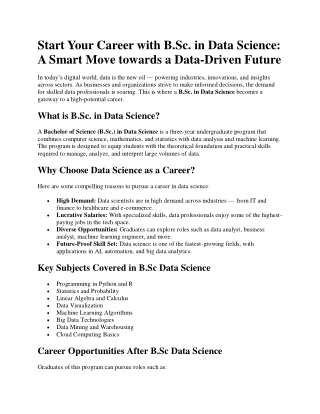 Start Your Career with B.sc. in Data Science