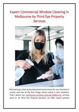 Expert Commercial Window Cleaning in Melbourne by Third Eye Property Services