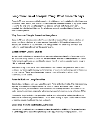long term use of ecosprin 75mg what research says