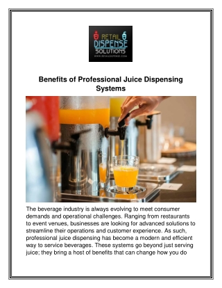 Benefits of Professional Juice Dispensing Systems