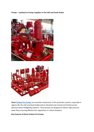 Firecps – Leading Fire Pumps Suppliers in the UAE and Saudi Arabia