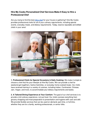 Hire My Cooks Personalized Chef Services Make It Easy to Hire a Professional Chef