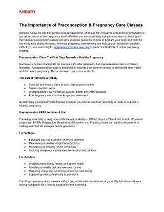 The Importance of Preconception & Pregnancy Care Classes