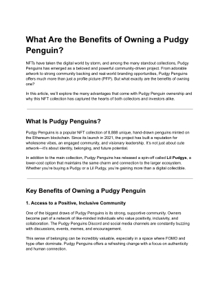 What Are the Benefits of Owning a Pudgy Penguin