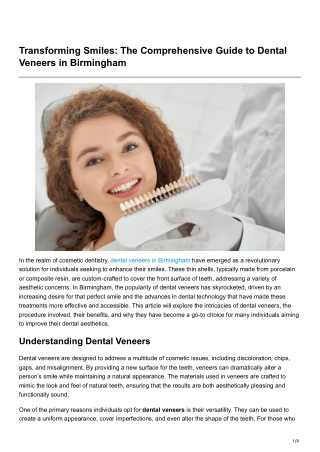 Transforming Smiles The Comprehensive Guide to Dental Veneers in Birmingham