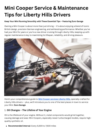 Mini Cooper Service & Maintenance Tips for Liberty Hills Drivers