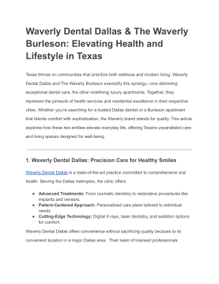 Waverly Dental Dallas & The Waverly Burleson_ Elevating Health and Lifestyle in Texas