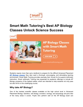Smart Math Tutoring's Best AP Biology Classes Unlock Science Success