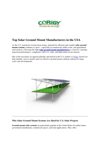 Solar Ground Mount Manufacturer in USA