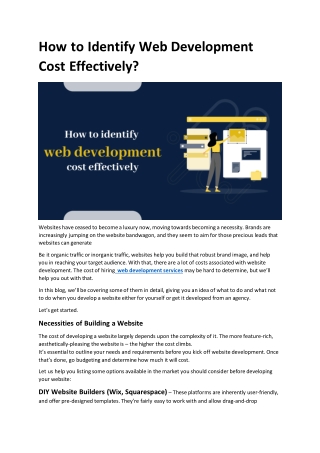 How to Identify Web Development Cost Effectively