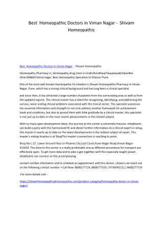 Best  Homeopathic Doctors in Viman Nagar -  Shivam Homeopathic