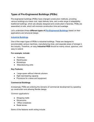 types of pre engineered buildings pebs