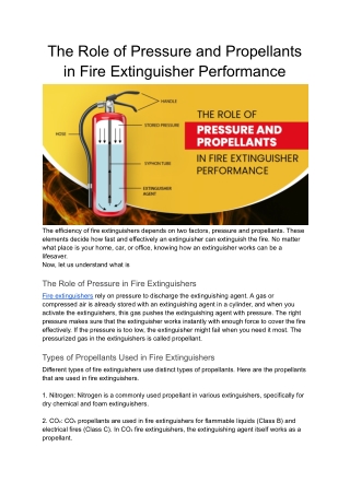 The Role of Pressure and Propellants in Fire Extinguisher Performance