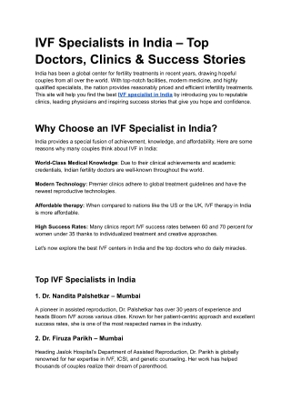 IVF Specialists in India – Top Doctors, Clinics & Success Stories