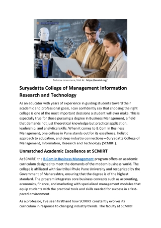 SCMIRT: Best B.com in Business Management College in Pune