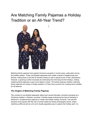 Are Matching Family Pajamas a Holiday Tradition or an All-Year Trend?