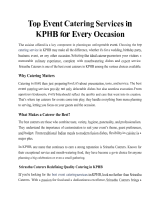 Top Event Catering Services in KPHB for Every Occasion