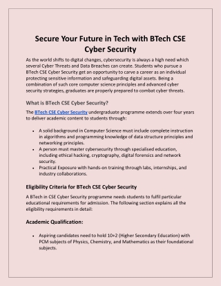 Secure Your Future in Tech with BTech CSE Cyber Security