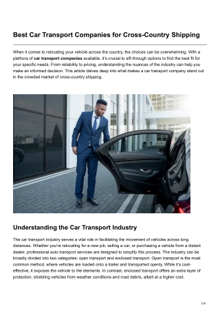 Best Car Transport Companies for Cross-Country Shipping