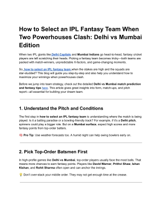 How to Select an IPL Fantasy Team When Two Powerhouses Clash: Delhi vs Mumbai Ed