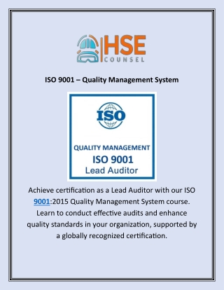 ISO 9001 - Quality Management System - HSE COUNSEL