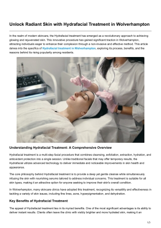 Unlock Radiant Skin with Hydrafacial Treatment in Wolverhampton