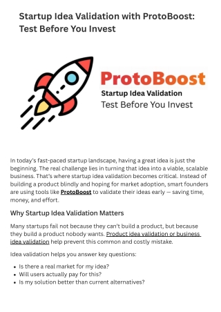 startup idea validation with protoboost test