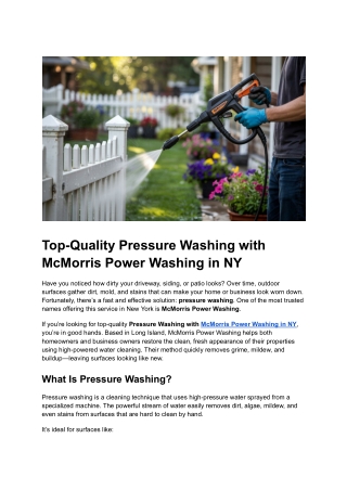 Post 10 - Top-Quality Pressure Washing with McMorris Power Washing in NY