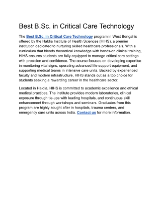best b sc in critical care technology