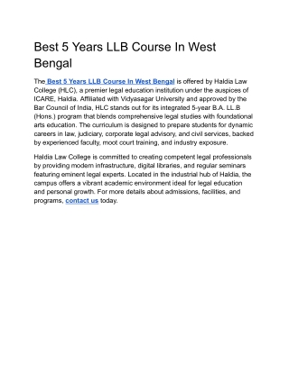 best 5 years llb course in west bengal