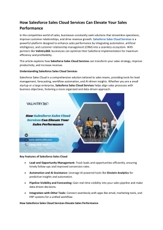 How Salesforce Sales Cloud Services Can Elevate Your Sales Performance