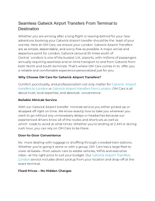Seamless Gatwick Airport Transfers From Terminal to Destination
